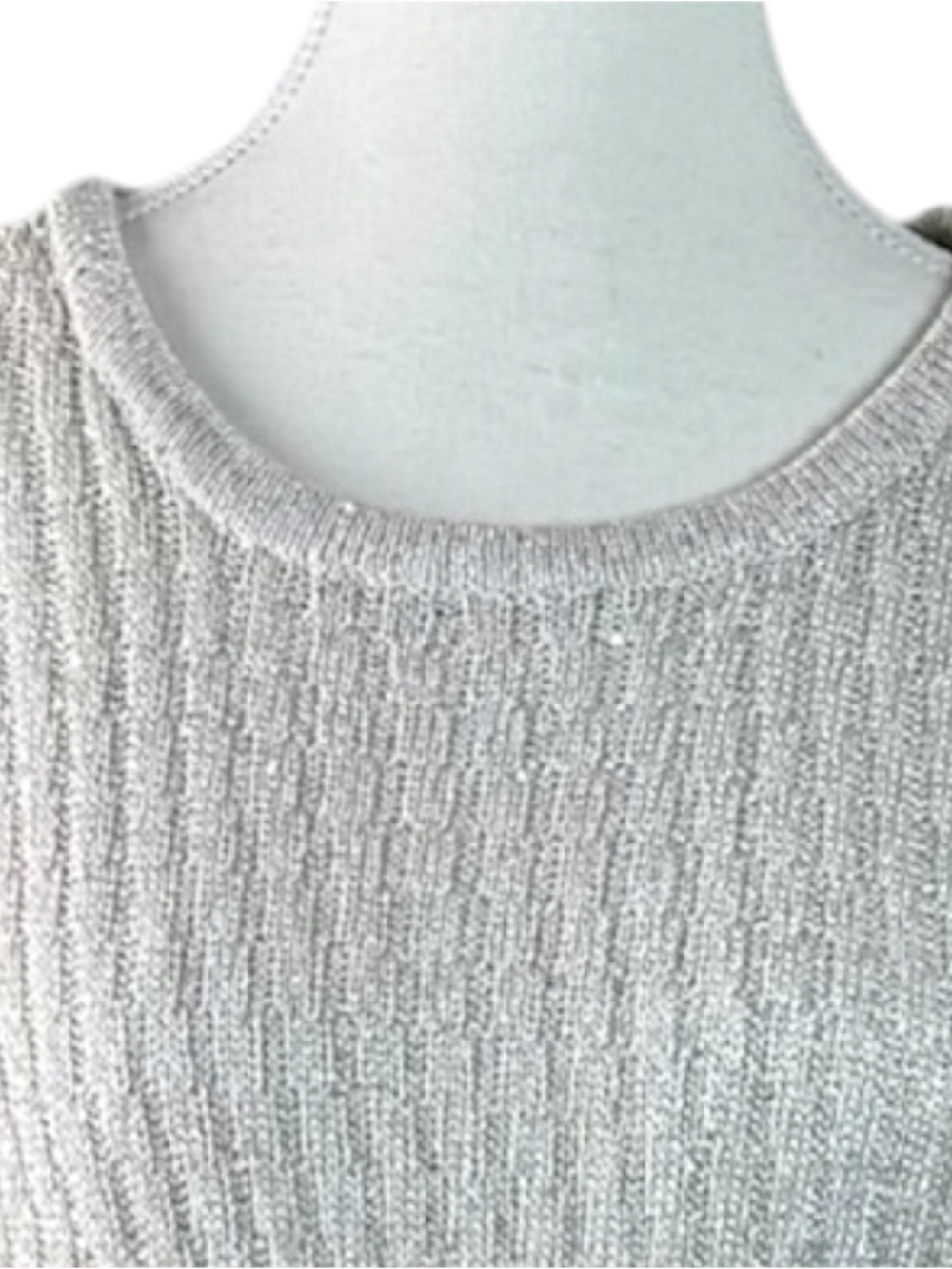 Apt 9 Silver Sequin Ribbed Knit Top Long Sleeve Shimmer Pullover Women L Casual